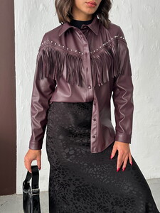 F 2043 DROPLU PÜSKÜLLÜ SUNİ DERİ GÖMLEK - MÜRDÜM #4