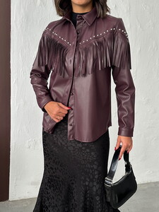 F 2043 DROPLU PÜSKÜLLÜ SUNİ DERİ GÖMLEK - MÜRDÜM #3