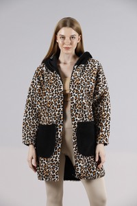 Topshow Leopar Fermuarlı Cepli Toptan Kaban #2