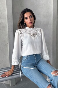 Topshow Krem Dantel Detaylı Toptan Bluz