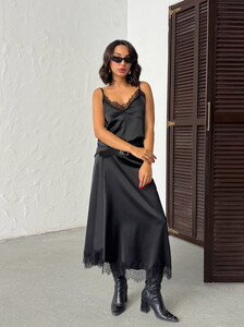 D 2930 DANTEL DETAYLI SATEN ETEK - SİYAH #2