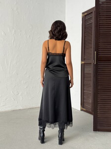 D 2930 DANTEL DETAYLI SATEN ETEK - SİYAH #5