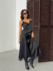 D 2930 DANTEL DETAYLI SATEN ETEK - SİYAH #3