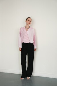 F 2094 YAKADAN ETEK UCUNA CAPRAZ DİKİM GÖMLEK - PEMBE PEMBE #3