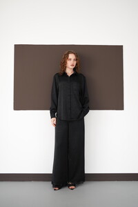 Pileli Paça Ucu Dantel Toptan Pantolon - Siyah | F2102 - Topshow #2