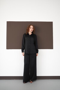 Pileli Paça Ucu Dantel Toptan Pantolon - Siyah | F2102 - Topshow #3