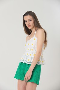 Topshow Krem Papatya Desenli Toptan Bluz #4