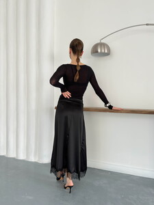 Topshow | Dantel Detaylı Saten Etek - Siyah | D2930 #5