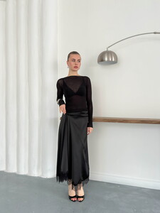 Topshow | Dantel Detaylı Saten Etek - Siyah | D2930 #2