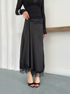 Topshow | Dantel Detaylı Saten Etek - Siyah | D2930 #4