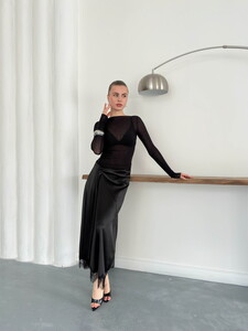 Topshow | Dantel Detaylı Saten Etek - Siyah | D2930 #3