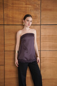 D 2963 PUANTİYELİ DANTEL DETAYLI SATEN BÜSTİYER - KAHVE #1