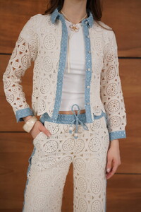 Lace Detailed Pearl Buttoned Long Sleeve Women's Wholesale Shirt - Raw Blue - Topshow | Topshow #4