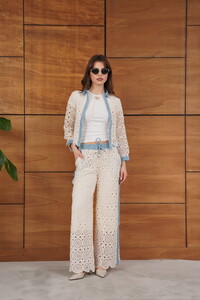 Lace Detailed Pearl Buttoned Long Sleeve Women's Wholesale Shirt - Raw Blue - Topshow | Topshow #3