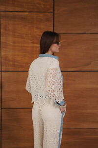 Lace Detailed Pearl Buttoned Long Sleeve Women's Wholesale Shirt - Raw Blue - Topshow | Topshow #5