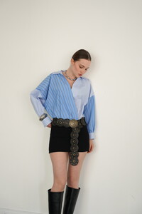 F 2094 YAKADAN ETEK UCUNA CAPRAZ DİKİM GÖMLEK - MAVİ MAVİ #3