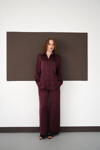 Pileli Paça Ucu Dantel Toptan Pantolon - Mürdüm | F2102 - Topshow #4