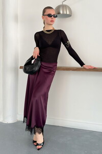 Topshow | Lace Detail Satin Skirt - Plum | D2930 #1