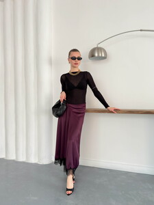 Topshow | Lace Detail Satin Skirt - Plum | D2930 #3