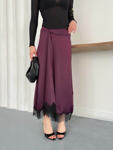 Topshow | Lace Detail Satin Skirt - Plum | D2930 #4