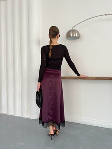 Topshow | Lace Detail Satin Skirt - Plum | D2930 #5