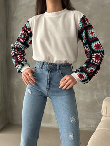 Topshow Krem Kollar Dantel Toptan Sweat #4