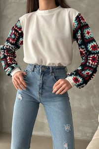 Topshow Krem Kollar Dantel Toptan Sweat #2