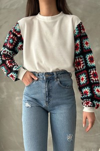 Topshow Krem Kollar Dantel Toptan Sweat #1