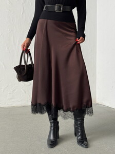 D 2930 DANTEL DETAYLI SATEN ETEK - KAHVE #4