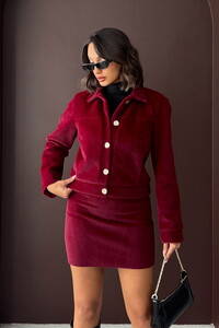 F 1967 PELUŞ DÜĞMELİ MONT - BORDO #1