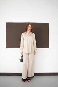 Pileli Paça Ucu Dantel Toptan Pantolon - Taş | F2102 - Topshow #3