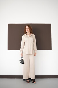 Pileli Paça Ucu Dantel Toptan Pantolon - Taş | F2102 - Topshow #2