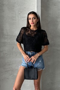 Topshow Siyah Süzüneli Toptan Bluz