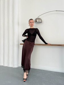 Topshow | Dantel Detaylı Saten Etek - Kahve | D2930 #3