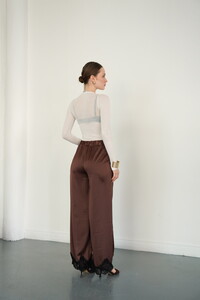 D2969 PAÇASI DANTELLİ SATEN PANTOLON - KAHVE #5