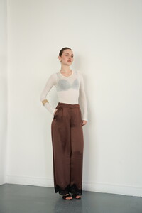 D2969 PAÇASI DANTELLİ SATEN PANTOLON - KAHVE #2