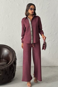 F 1972 ŞERİT DETAYLI SCUBA SÜET PANTOLON - BORDO