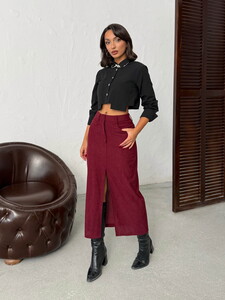 F 2033 FİTİLLİ KADİFE ETEK - BORDO #2