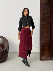 F 2033 FİTİLLİ KADİFE ETEK - BORDO #3