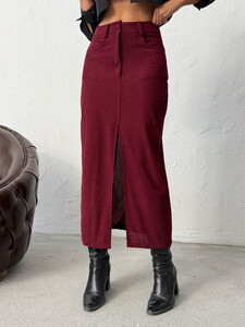 F 2033 FİTİLLİ KADİFE ETEK - BORDO #4