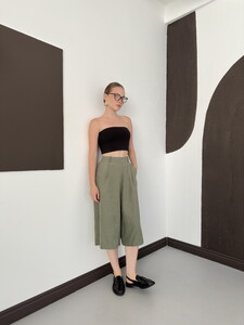 Topshow İpek Kupra Kapri Pantolon - Haki | F2142 #2