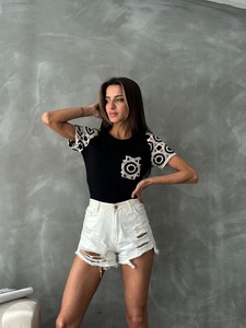 Topshow Siyah Dantel Detaylı Toptan Bluz #2