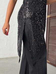 D 2934 DANTEL DETAYLI ASKILI PULLU ASİMETRİK TUNİK - SİYAH #3