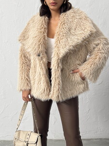 Yapay Kürk Kadın Toptan Mont – Kabarık Yumuşak Dokulu Kışlık Şık Dış Giyim  - TAŞ #4