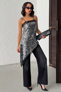 D 2934 DANTEL DETAYLI ASKILI PULLU ASİMETRİK TUNİK - GÜMÜŞ #1