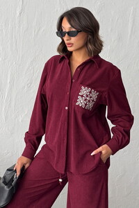F 1997 CEBİ NAKIŞLI FİTİLLİ KADİFE GÖMLEK - BORDO