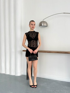 Sıfır Kol Dantel Toptan bluz - Siyah | Topshow #2