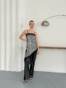 Topshow | Lace Detail Strappy Sequin Asymmetric Tunic - Silver | D2934 #3