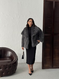 Yapay Kürk Kadın Toptan Mont – Kabarık Yumuşak Dokulu Kışlık Şık Dış Giyim  - GRİ #3