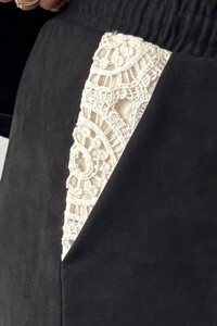 Lace Detailed Wide Leg Women's Pants - Black | Topshow #3